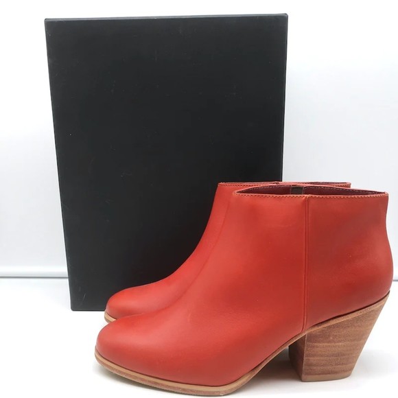 Rachel Comey Shoes - Rachel Comey Mars Booties Tomato Leather Size 8 Stacked Heel Ankle Boots NEW
